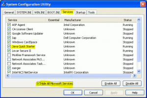 java in MSconfig