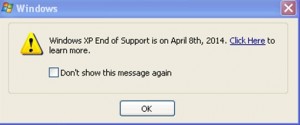windows XP end of support pop up message
